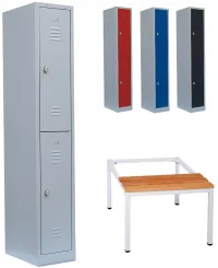 Kleiderspinde 300 mm doppelstöckig 2 Türen + Sitzbankuntergestell (wahlweise mit vorgebauter, ausziehbarer oder vorgebauter Sitzbank inkl. Schuhrost)